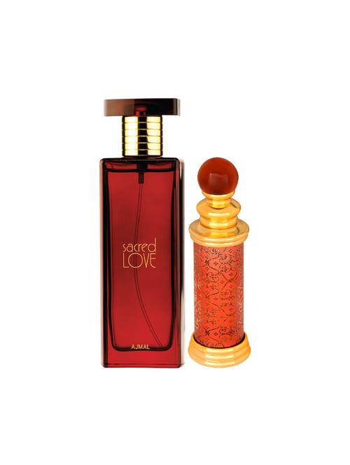 ajmal sacred love edp musky 50ml for women and classic oud cp oudh alcohol-free attar 10ml for unisex + 2 parfum testers free - 17150454 - Very Small Image - 1