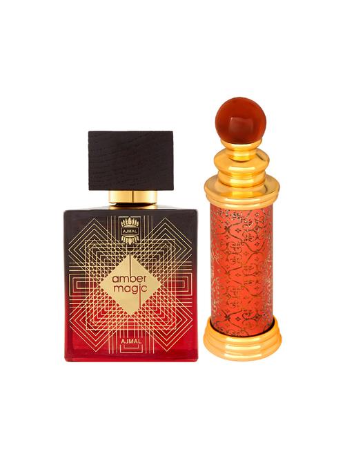 ajmal amber magic edp 100ml for men and classic oud cp oudh alcohol-free attar 10ml for unisex + 2 parfum testers free - 17150460 - Very Small Image - 1