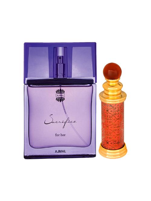 ajmal sacrifice for her edp 50ml for women and classic oud cp oudh alcohol-free attar 10ml for unisex + 2 parfum testers free - 17150473 - Very Small Image - 1