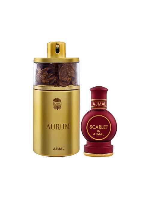 ajmal aurum edp 75ml for women and scarlet cp alcohol-free attar 12ml for unisex + 2 parfum testers free - 17150478 - Very Small Image - 1