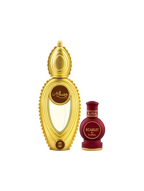 ajmal wisal dhahab edp 50ml for men and scarlet cp alcohol-free attar 12ml for unisex + 2 parfum testers free - 17150488 - Very Small Image - 1