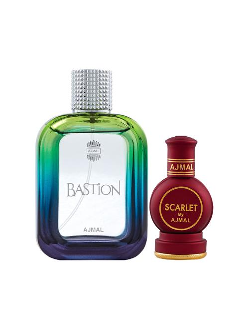 ajmal bastion edp 100ml for men and scarlet cp alcohol-free attar 12ml for unisex + 2 parfum testers free - 17150507 - Very Small Image - 1