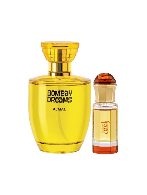 ajmal bombay dreams edp 100ml for women and mukhallat raaqi cp alcohol-free attar 10ml for unisex + 2 parfum testers free - 17150512 - Very Small Image - 1