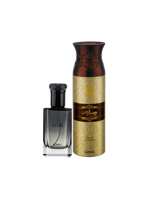 ajmal carbon edp spicy perfume 100ml for men and wisal dhahab deodorant 200ml for men+ 2 parfum testers free - 17150610 - Very Small Image - 1