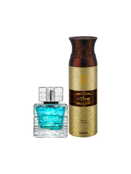 ajmal avid edp aquatic woody perfume 75ml for men and wisal dhahab deodorant 200ml for men+ 2 parfum testers free - 17150616 - Very Small Image - 1