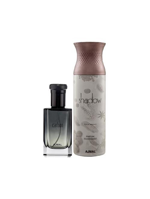 ajmal carbon edp spicy perfume 100ml for men and shadow homme deodorant woody 200ml for men+ 2 parfum testers free - 17150627 - Very Small Image - 1