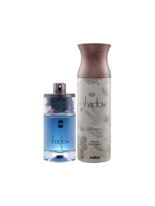 ajmal shadow him edp spicy woody perfume 75ml for men and shadow homme deodorant woody 200ml for men+ 2 parfum testers free - 17150638 - Very Small Image - 1