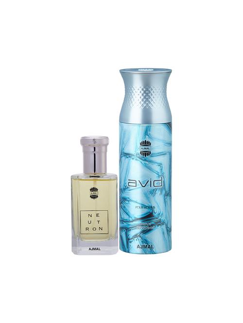 ajmal neutron edp perfume 100ml for men and avid homme deodorant aquatic woody 200ml for men+ 2 parfum testers free - 17150644 - Very Small Image - 1
