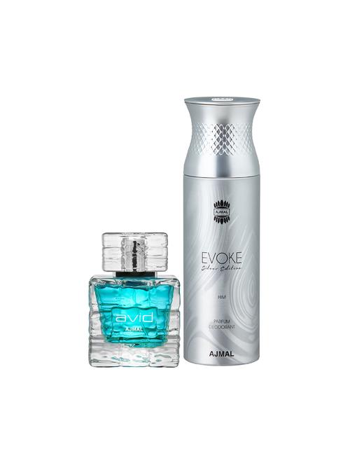 ajmal avid edp 75ml for men and evoke silver edition him deodorant spicy 200ml for men+ 2 parfum testers free - 17150679 - Very Small Image - 1