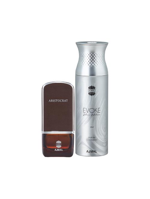 ajmal aristocrat edp 75ml for men and evoke silver edition him deodorant spicy 200ml for men+ 2 parfum testers free - 17150680 - Very Small Image - 1