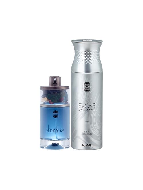 ajmal shadow him edp spicy 75ml for men and evoke silver edition him deodorant spicy 200ml for men+ 2 parfum testers free - 17150686 - Very Small Image - 1