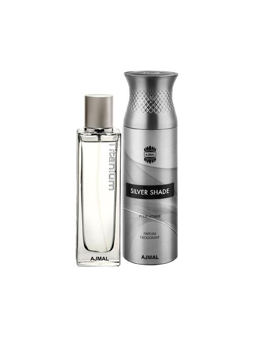 ajmal titanium edp spicy perfume 100ml for men and silver shade homme deodorant woody 200ml for men+ 2 parfum testers free - 17150694 - Very Small Image - 1