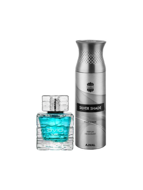 ajmal avid edp aquatic woody perfume 75ml for men and silver shade homme deodorant woody 200ml for men+ 2 parfum testers free - 17150696 - Very Small Image - 1