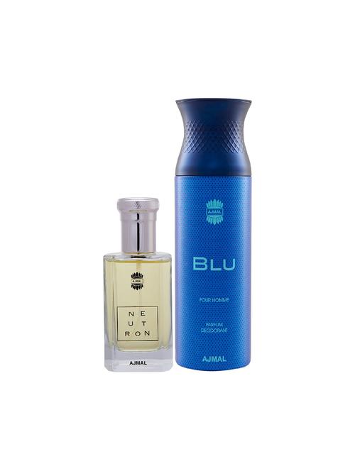 ajmal neutron edp perfume 100ml for men and blu homme deodorant aquatic woody 200ml for men+ 2 parfum testers free - 17150709 - Very Small Image - 1