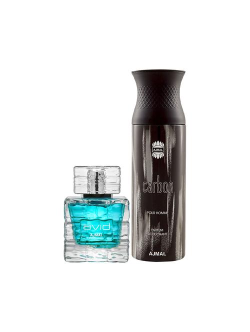 ajmal avid edp aquatic woody perfume 75ml for men and carbon homme deodorant spicy 200ml for men+ 2 parfum testers free - 17150717 - Very Small Image - 1