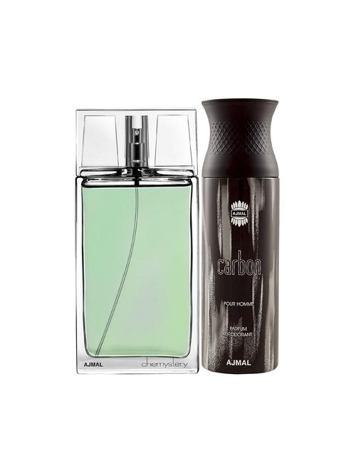 ajmal chemystery edp spicy woody perfume 90ml for men and carbon homme deodorant spicy 200ml for men+ 2 parfum testers free - 17150721 - Very Small Image - 1