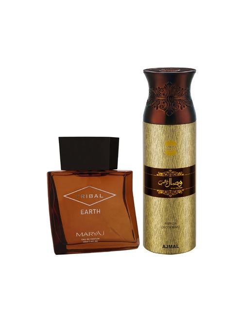 maryaj tribal earth edp ctirus 100ml for unisex and ajmal wisal dhahab deodorant 200ml for men + 2 parfum testers free - 17150785 - Very Small Image - 1