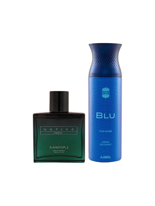 maryaj native forest edp powdery 100ml for unisex and ajmal blu homme deodorant 200ml for men + 2 parfum testers free - 17150843 - Very Small Image - 1
