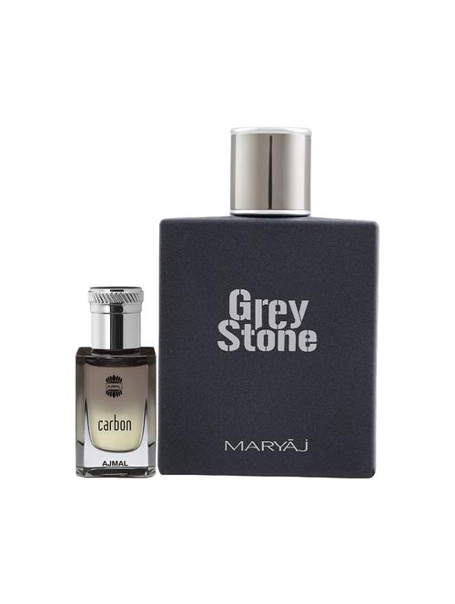 ajmal carbon concentrated oil alcohol-free attar 10ml for men and maryaj grey stone edp 100ml for men + 2 parfum testers free - 17150957 - Very Small Image - 1