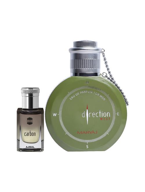 ajmal carbon cp alcohol-free attar 10ml for men and maryaj direction west edp green 100ml for men + 2 parfum testers free - 17150980 - Very Small Image - 1