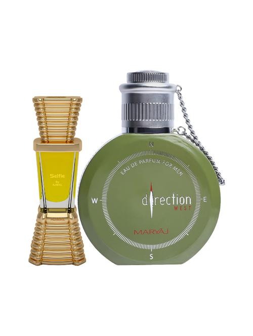 ajmal selfie cp alcohol-free attar 10ml for men and maryaj direction west edp green 100ml for men + 2 parfum testers free - 17150982 - Very Small Image - 1