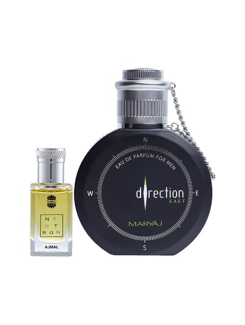 ajmal neutron cp alcohol-free attar 10ml for men and maryaj direction east edp 100ml for men + 2 parfum testers free - 17150988 - Very Small Image - 1