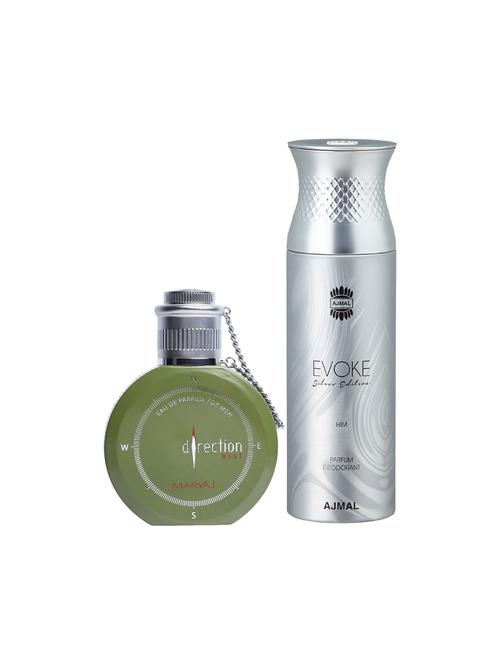 maryaj direction west edp green 100ml for men and ajmal evokesilveredition him deodorant 200ml for men + 2 parfum testers free - 17151086 - Very Small Image - 1