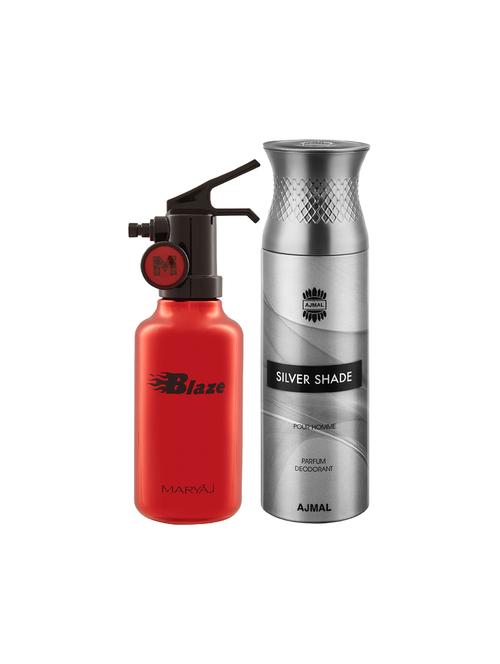 maryaj blaze edp aromatic 100ml for men and ajmal silver shade homme deodorant 200ml for men + 2 parfum testers free - 17151090 - Very Small Image - 1