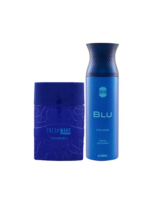 maryaj fresh wave edp 100ml for men and ajmal blu homme deodorant 200ml for men + 2 parfum testers free - 17151105 - Very Small Image - 1