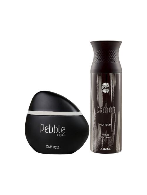 maryaj pebble style edp spicy 100ml for men and ajmal carbon homme deodorant spicy 200ml for men + 2 parfum testers free - 17151117 - Very Small Image - 1