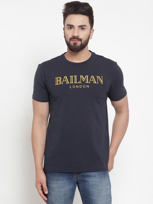 navy blue chest print t-shirt - 17151168 - Very Small Image - 1