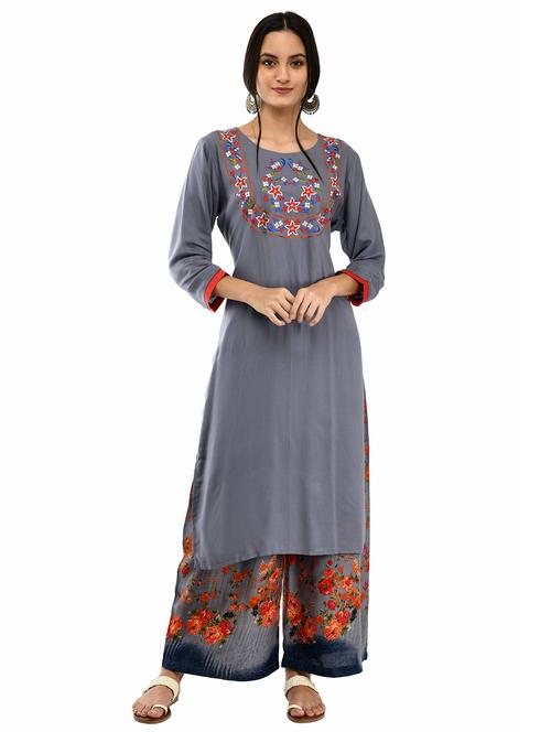 embroidered kurta palazzo set - 17151236 - Very Small Image - 1