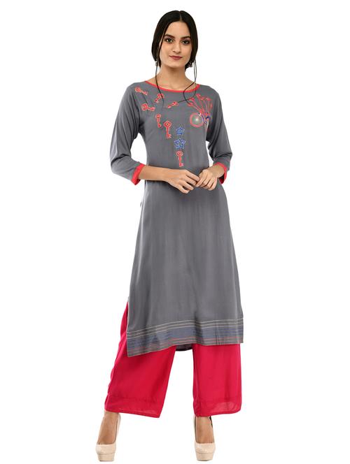 embroidered straight kurta - 17151262 - Very Small Image - 1