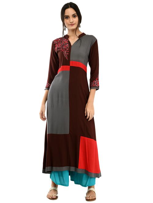 color block a-line kurta - 17151265 - Very Small Image - 1
