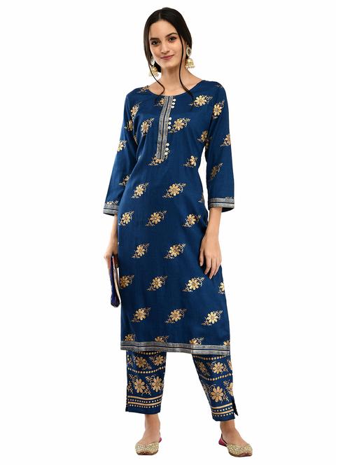 gold print kurta palazzo set - 17151276 - Very Small Image - 1