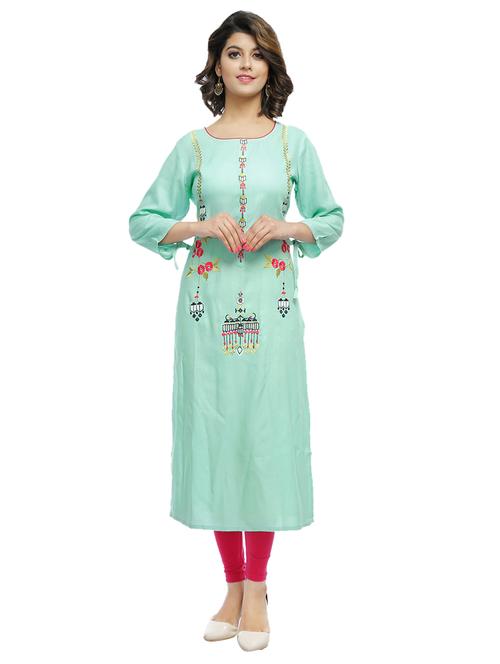 turquoise straight kurta - 17151705 - Very Small Image - 1