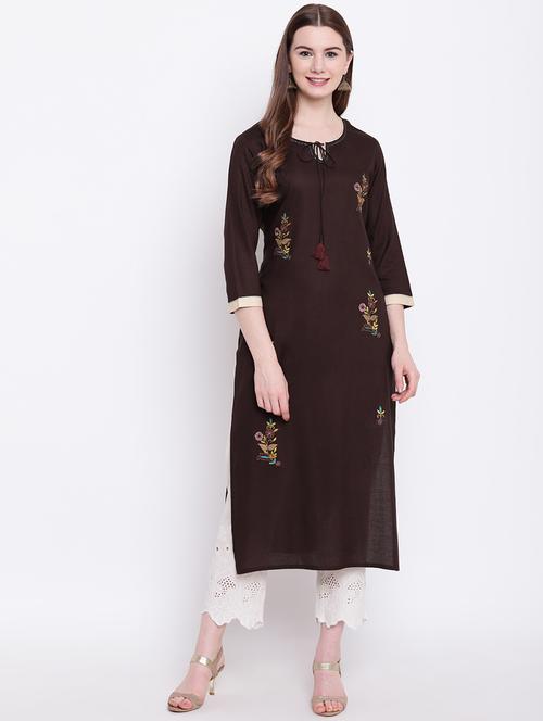 embroidered straight kurta - 17151758 - Very Small Image - 1