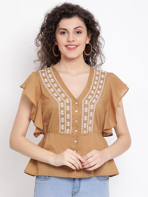 frilled sleeves embroidered top - 17152508 - Very Small Image - 1