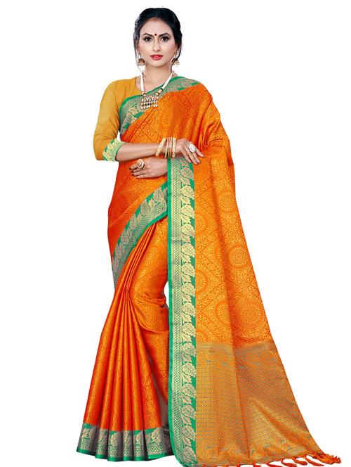 self design banarasi saree with blouse - 17152717 - Very Small Image - 1