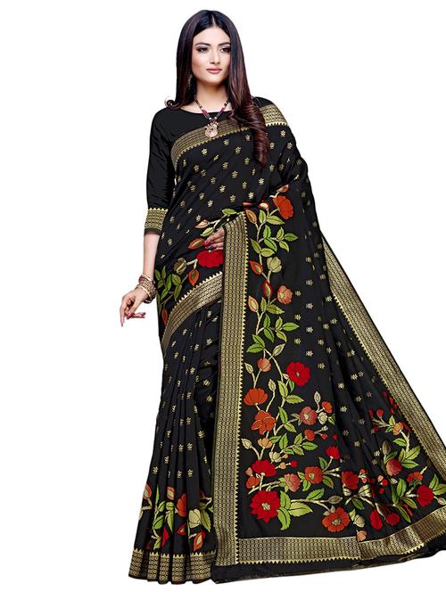 floral woven saree with blouse - 17153061 - Very Small Image - 1