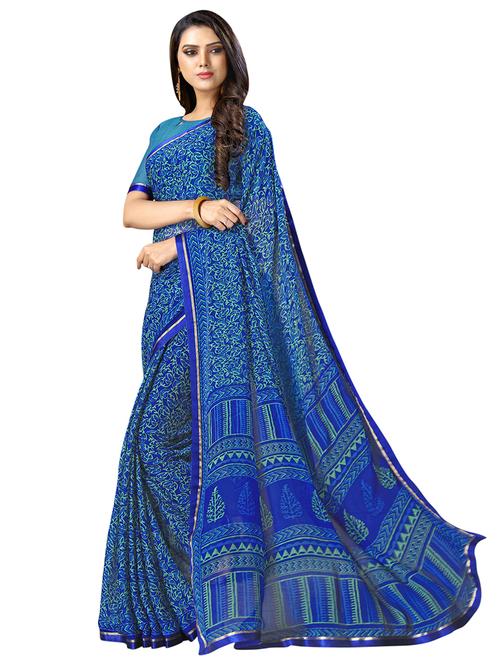 indigo printed saree with blouse - 17153093 - Very Small Image - 1