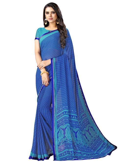 indigo printed saree with blouse - 17153101 - Very Small Image - 1