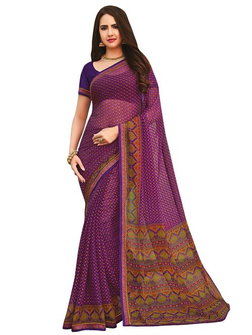 self printed saree with blouse - 17153115 - Very Small Image - 1