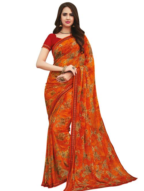 floral printed saree with blouse - 17153118 - Very Small Image - 1