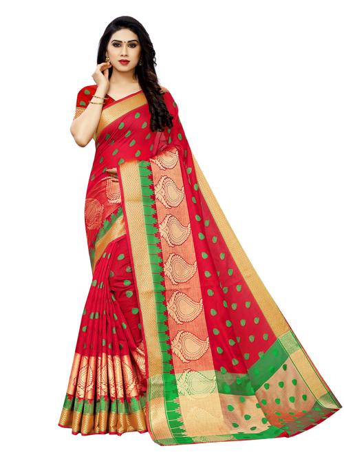polka dot woven saree with blouse - 17153130 - Very Small Image - 1