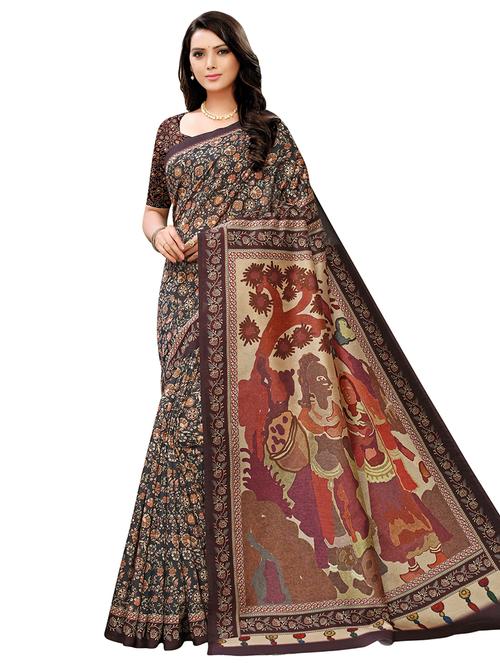 floral woven saree with blouse - 17153138 - Very Small Image - 1