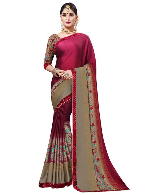printed bordered saree with blouse - 17153145 - Very Small Image - 1