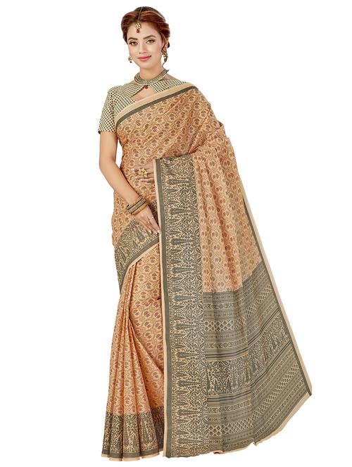 bordered printed saree with blouse - 17153178 - Very Small Image - 1