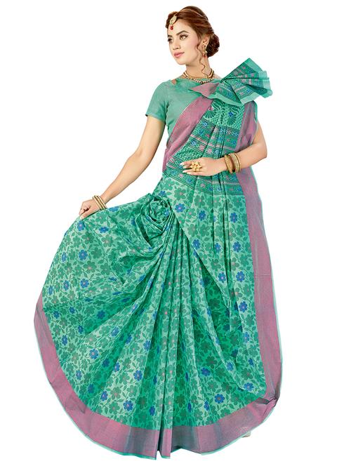 floral printed saree with blouse - 17153184 - Very Small Image - 1