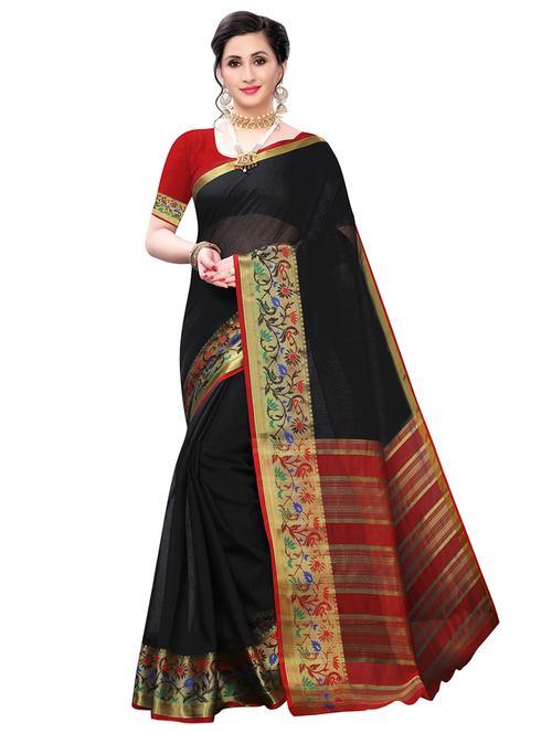 solid bordered saree with blouse - 17153197 - Very Small Image - 1